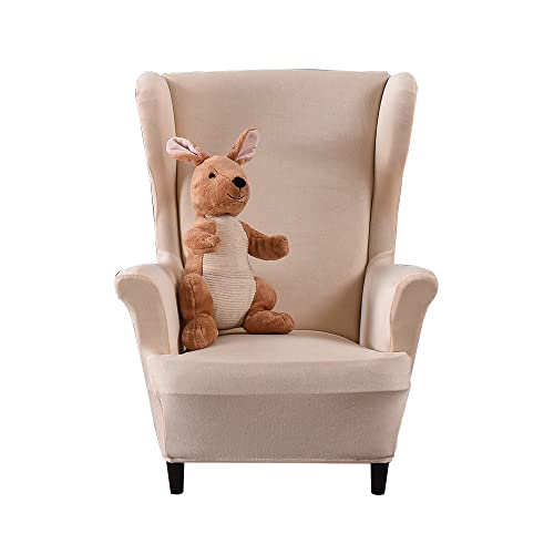 Highdi Kinder Samt Ohrensessel Überzug, Sessel-Überwürfe Ohrensessel Schonbezüge Bezug Sesselhusse Elastisch Stretch Tiger Stuhlbezug mit Armlehne Hohe Rückenlehne Universal (Beige) von Highdi