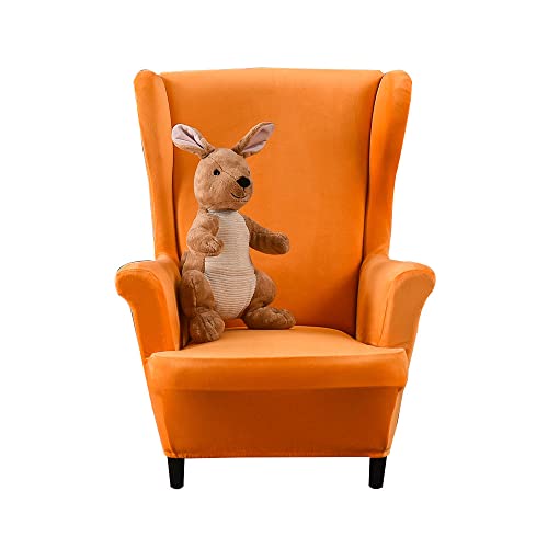 Highdi Kinder Samt Ohrensessel Überzug, Sessel-Überwürfe Ohrensessel Schonbezüge Bezug Sesselhusse Elastisch Stretch Tiger Stuhlbezug mit Armlehne Hohe Rückenlehne Universal (Orange) von Highdi