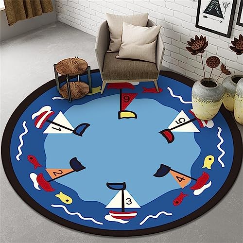 Highdi Kinder Teppich Rund Modern rutschfest Alphabet Schlafzimmer Teppiche, Innenbereich Polyester Runder Teppich fürs Wohnzimmer, Flur, Kinderzimmer, Büro (100cm,Blaues Meer) von Highdi