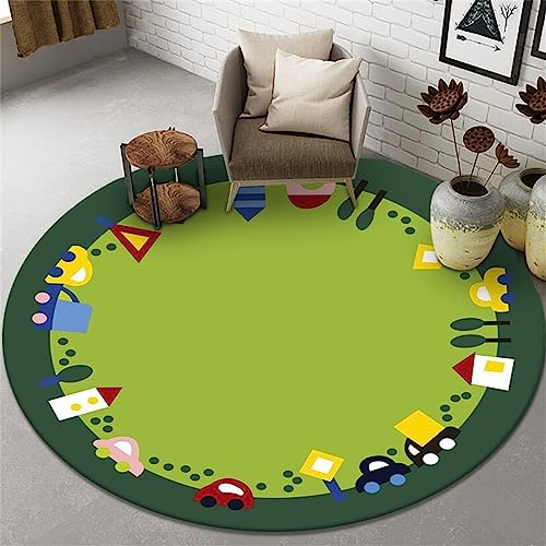 Highdi Kinder Teppich Rund Modern rutschfest Alphabet Schlafzimmer Teppiche, Innenbereich Polyester Runder Teppich fürs Wohnzimmer, Flur, Kinderzimmer, Büro (100cm,Grünes Gras) von Highdi