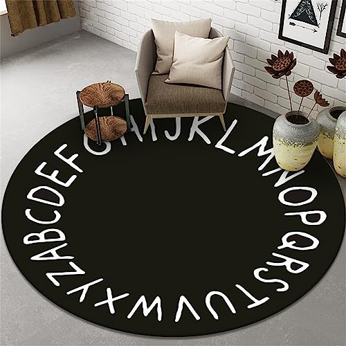 Highdi Kinder Teppich Rund Modern rutschfest Alphabet Schlafzimmer Teppiche, Innenbereich Polyester Runder Teppich fürs Wohnzimmer, Flur, Kinderzimmer, Büro (60cm,Schwarz) von Highdi