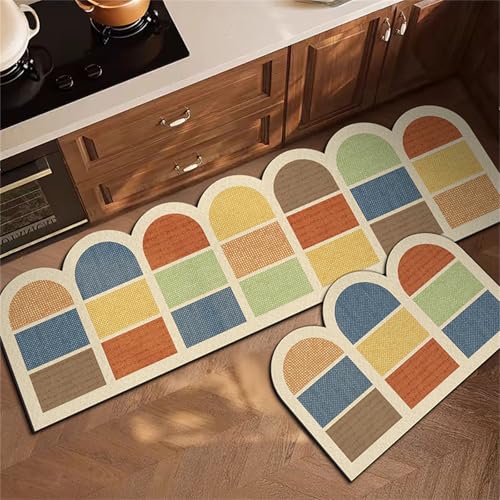 Highdi Küche Teppich, Buntes Geometrisches Thema Waschbar rutschfest rutschfest Küchenläufer, Absorbierend Kieselgur Läufer Flur Teppich, Schnelltrocknend Küchenteppich für Küche (Bunt 2,40x120cm) von Highdi