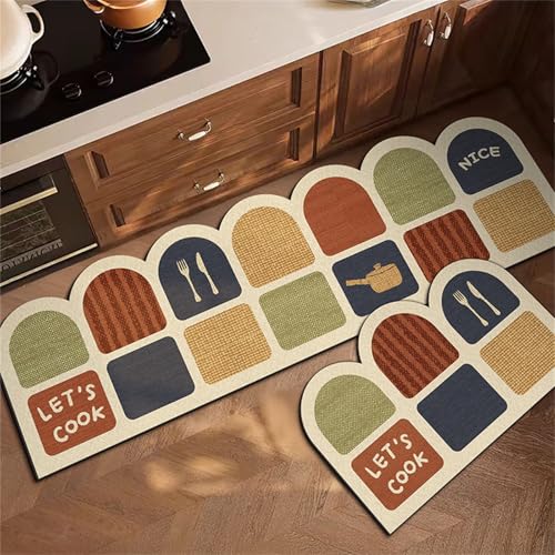 Highdi Küche Teppich, Buntes Geometrisches Thema Waschbar rutschfest rutschfest Küchenläufer, Absorbierend Kieselgur Läufer Flur Teppich, Schnelltrocknend Küchenteppich für Küche (Bunt 1,50x80cm) von Highdi