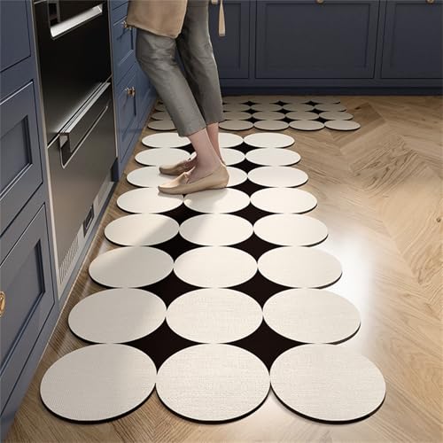 Highdi Küche Teppich, Kreisgeometrie Waschbar rutschfest rutschfest Küchenläufer, Absorbierend Kieselgur Läufer Flur Teppich, Schnelltrocknend Küchenteppich für Flur, Küche (Weiß 1,60x90cm) von Highdi