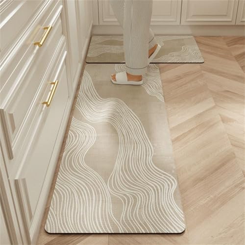 Highdi Küchenläufer, Saugfähig Läufer Flu Teppich Küche Flur Teppich Läufer, Einfache Moderne Textur Teppich Küche, rutschfest Küchenteppich,für Eingangsbereich Esszimmer (Khaki 4,60x90cm) von Highdi