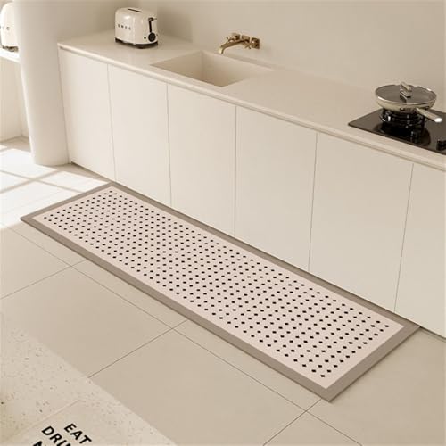 Highdi Küchenläufer, Saugfähig Läufer Flu Teppich Küche Flur Teppich Läufer, Schachbrett Waschbar Teppich Küche, Lang rutschfest Küchenteppich,für Eingangsbereich Esszimmer (50x160cm,Khaki) von Highdi