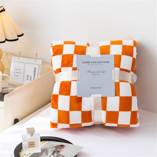 Highdi Kuscheldecke Flauschig, Schachbrett Winterdecke Warme Wohndecke Flauschige Decke Couchdecke Überwurf Fleecedecke als Tagesdecke Sofadecke Bett oder Sofaüberwurf Blanket (150 * 200CM,Orange) von Highdi