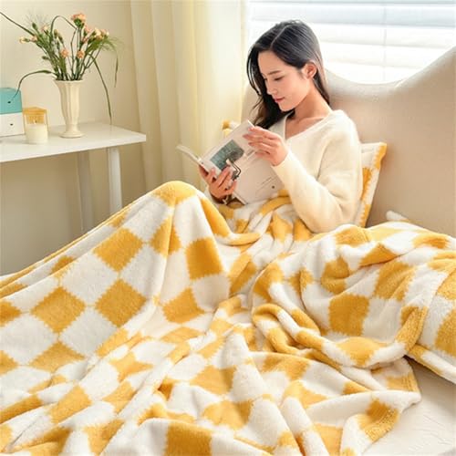 Highdi Kuscheldecke Flauschig, Winterdecke Warme Wohndecke Flauschige Decke Couchdecke Überwurf Fleecedecke als Tagesdecke Sofadecke Bett oder Sofaüberwurf Blanket (150 * 200cm,Gelb Kariert) von Highdi