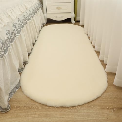 Highdi Langflor Weich Teppich Wohnzimmer, Edle Reine Farbe Soft Shaggy Teppich, Flauschiger Carpet, Waschbarer Mat Schlafzimmer, Kunstfell Fell Imitat Kinderzimmer (Beige,60x200cm) von Highdi