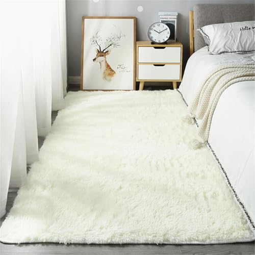 Highdi Langflor Weich Teppich Wohnzimmer, Einfarbig Soft Shaggy Teppich Flauschiger Teppich, Waschbarer Teppich Schlafzimmer, Kunstfell Fell Imitat Teppich Kinderzimmer, 7 Größe (50x80cm,Beige) von Highdi