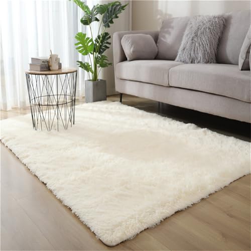 Highdi Langflor Weich Teppich Wohnzimmer, Erweiterte Volltonfarbe Soft Shaggy Teppich, Flauschiger Teppich, Waschbarer Teppich Schlafzimmer, Kunstfell Fell Imitat Teppich (80x160cm,Beige) von Highdi