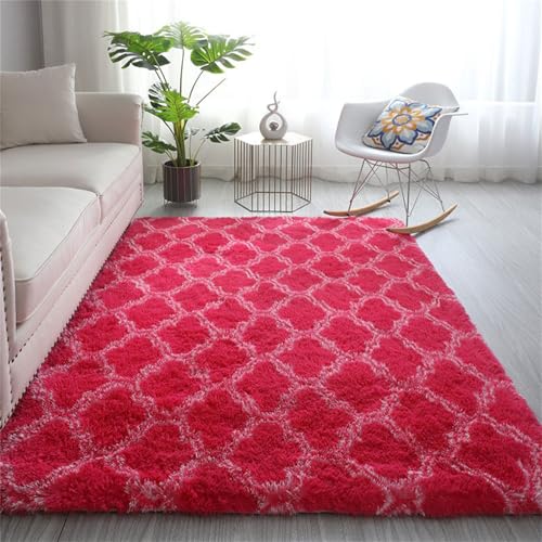 Highdi Langflor Weich Teppich Wohnzimmer, Mehrfarbige Laternen Soft Shaggy Teppich, Flauschiger Teppich, Waschbarer Teppich Schlafzimmer, Kunstfell Fell Imitat Teppich Kinderzimmer (Rot,60x120cm) von Highdi