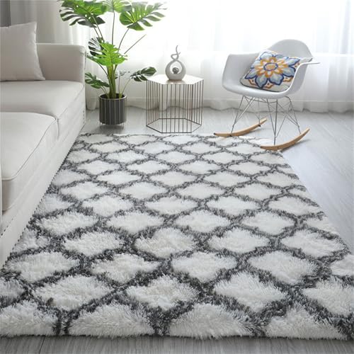 Highdi Langflor Weich Teppich Wohnzimmer, Mehrfarbige Laternen Soft Shaggy Teppich, Flauschiger Teppich, Waschbarer Teppich Schlafzimmer, Kunstfell Fell Imitat Teppich Kinderzimmer (Weiß,120x200cm) von Highdi