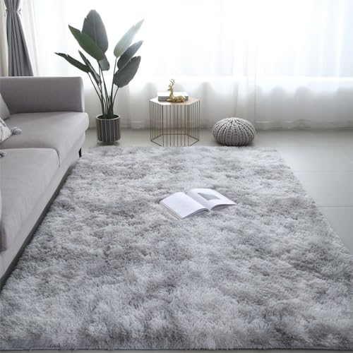 Highdi Langflor Weich Teppich Wohnzimmer, Soft Shaggy Teppich, Flauschiger Teppich, Waschbarer Teppich Schlafzimmer, Kunstfell Fell Imitat Teppich Kinderzimmer, Modern Design (160x200cm,Hellgrau) von Highdi