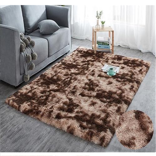 Highdi Langflor Weich Teppich Wohnzimmer, Soft Shaggy Teppich Flauschiger Teppich, Waschbarer Teppich Schlafzimmer, Kunstfell Fell Imitat Teppich Kinderzimmer Krawattenfarbe (120x160cm,Braun) von Highdi