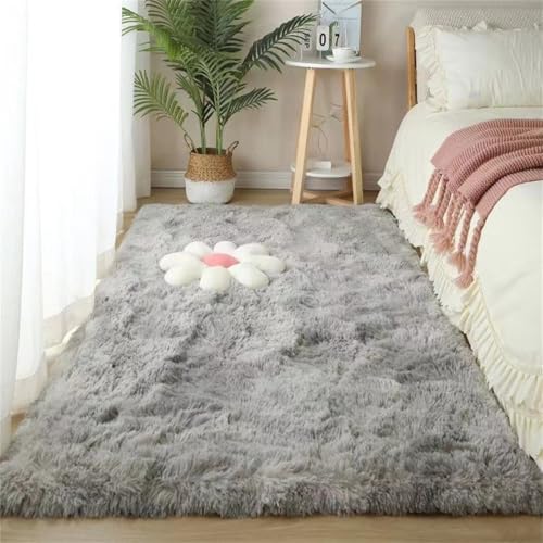 Highdi Langflor Weich Teppich Wohnzimmer,Rechteck Reine Farbe Soft Shaggy Teppich,Flauschiger Carpet,Waschbarer Mat Schlafzimmer,Kunstfell Fell Imitat Kinderzimmer Erkerfenster (Grau,100x160cm) von Highdi