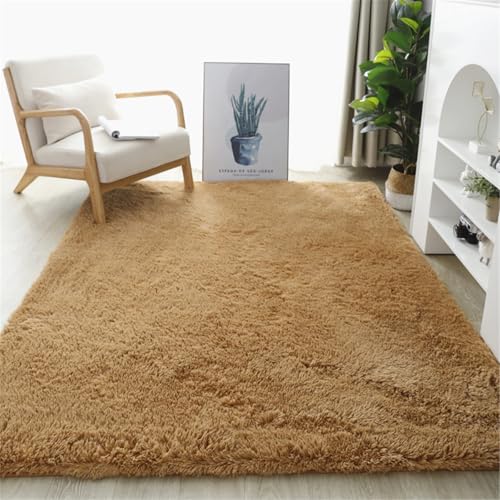 Highdi Langflor Weich Teppich Wohnzimmer Einfarbig, Soft Shaggy Teppich Flauschiger Teppich Waschbarer Teppich Schlafzimmer, Kunstfell Fell Imitat Teppich Kinderzimmer Nordic (60x90cm,Khaki) von Highdi