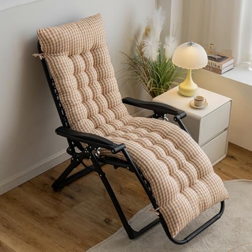 Highdi Liegenauflage Auflage für Gartenliege Outdoor, Dickes Bequem Polster Auflage Hochlehner Stuhlkissen mit Krawatte für Gartenliege Sonnenliege Liegestuhl Gartenmöbel (Khak Kariert,19x61 inch) von Highdi
