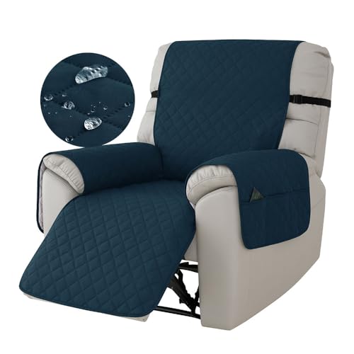 Highdi Liegesofa Sesselbezug, Gesteppt Sesselschoner mit Taschen, Anti-Flecken Liegestuhlbezug, Relaxsessel Sesselauflage Relax, Sesselbezüge wasserdichte für Hunde Haustiere (Pfauenblau) von Highdi