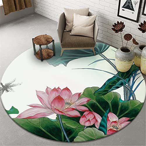 Highdi Lotus Blume Teppich Rund Modern rutschfest Waschbar Schlafzimmer Teppiche, Innenbereich Polyester Runder Teppich fürs Wohnzimmer Kinderzimmer Büro (100cm,Lotus Blatt) von Highdi