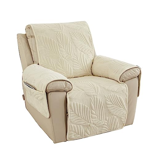 Highdi Luxury Jacquard Sesselschoner für Relaxsessel 1 Sitzer mit Taschen, Sesselschutz Sesselauflage Universal Sesselbezug mit Armlehnen und Verstellbaren Riemen, Lehnenschutz (Beige) von Highdi