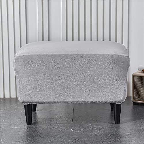 Highdi Luxus Samt Ottomane Schonbezug Hockerbezug, Einfarbig Hocker Hussen für Fußhocker Rechteckig, Stretch Bezug Ottomane Abdeckung Überzug Hocker Protector Waschbar Hockerabdeckung (Hellgrau) von Highdi