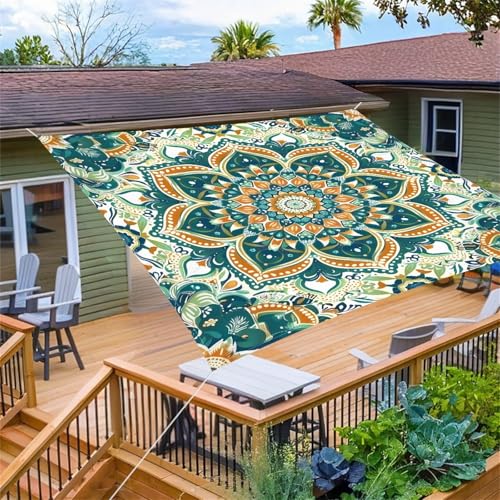 Highdi Mandala-Druckstil Sonnensegel Wasserdicht UV Schutz,Terrasse Garten Camping Sonnensegel Rechteckig,Schnelltrocknend Balkon Sonnenschutz Segeltuch mit Ösen und 4 Seil (Türkis,2,0x2,4m) von Highdi