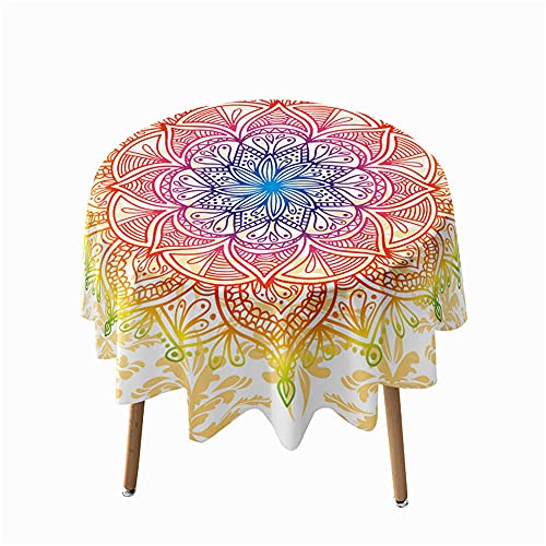 Highdi Mandala Rund Tischdecke Wasserdicht, 3D Drucken Antifouling Pflegeleicht Abwaschbar Polyester Tischdecke, für Home Küche Dekoration, Verschiedene Größen (Gelb,150cm) von Highdi