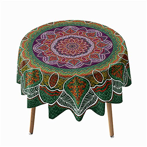 Highdi Mandala Rund Tischdecke Wasserdicht, 3D Drucken Antifouling Pflegeleicht Abwaschbar Polyester Tischdecke, für Home Küche Dekoration, Verschiedene Größen (Grün,100cm) von Highdi