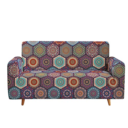 Highdi Mandala Sofabezug Sofaüberwürfe für 1/2/3/4 Sitzer, Böhmen Armlehnen Sofa Cover Elastisch Stretch Antirutsch Sofa Cover Sofahusse Couchbezug Möbelschutz (3 Sitzer,Kaleidoskop) von Highdi