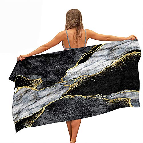 Highdi Marmor Microfaser Strandtuch Groß, Sommer Leicht Sandfrei Schnelltrocknend Badetuch Sporthandtuch Strandlaken Reisehandtuch Picknickdecke für Erwachsene Kinder (Schwarz grau,80x160cm) von Highdi