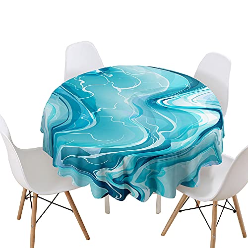 Highdi Marmor Rund Tischdecke Wasserdicht, 3D Drucken Antifouling Pflegeleicht Abwaschbar Polyester Tischdecke, für Home Küche Dekoration, Verschiedene Größen (Blau,Durchmesser 160cm) von Highdi