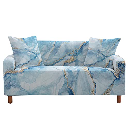 Highdi Marmor Sofabezug Sofaüberwürfe für 1/2/3/4 Sitzer, Armlehnen Sofa Cover Elastisch Stretch Antirutsch Sofa Cover Sofahusse Couchbezug Möbelschutz (3 Sitzer,Hellblau) von Highdi