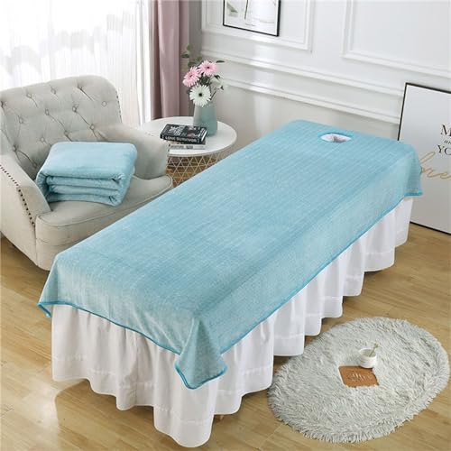 Highdi Massage Bettlaken mit Loch, Waschbare Massage Tischdecke Atmungsaktiv Bezug für Massageliege Weiches Beauty Betttisch-Bezug (120x200CM,Seeblau) von Highdi