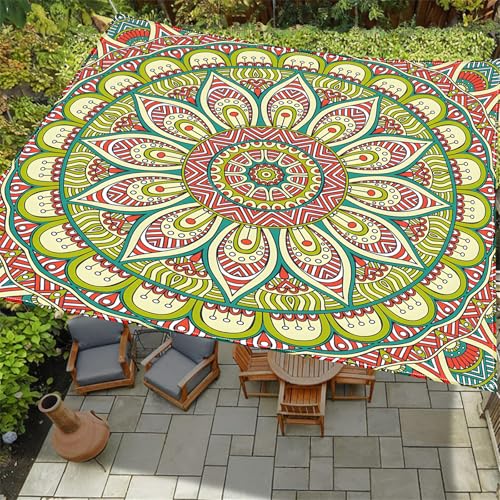 Highdi Mode-Mandala-Druck Sonnensegel Wasserdicht UV Schutz,Terrasse Garten Camping Sonnensegel Rechteckig,Schnelltrocknend Balkon Sonnenschutz Segeltuch mit Ösen und 4 Seil (Türkis,2,0x2,4m) von Highdi