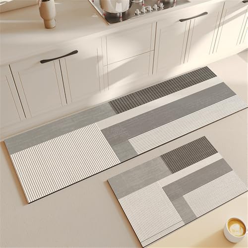 Highdi Modern Küchenläufer, Saugfähig Läufer Flu Teppich Küche Flur Teppich Läufer, Teppich KücheDiatomeenerde,Waschbar rutschfest Küchenteppich,für Eingangsbereich Esszimmer (60x150cm,Grau) von Highdi