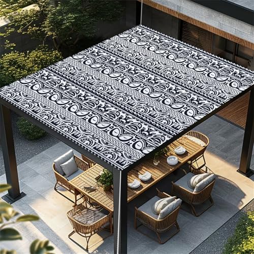 Highdi Moderne Mode Sonnensegel Wasserdicht UV Schutz,Terrasse Garten Camping Sonnensegel Rechteckig,Schnelltrocknend Balkon Sonnenschutz Segeltuch mit Ösen & 4 Seil (Schwarz Weiß,1,8x1,8m) von Highdi