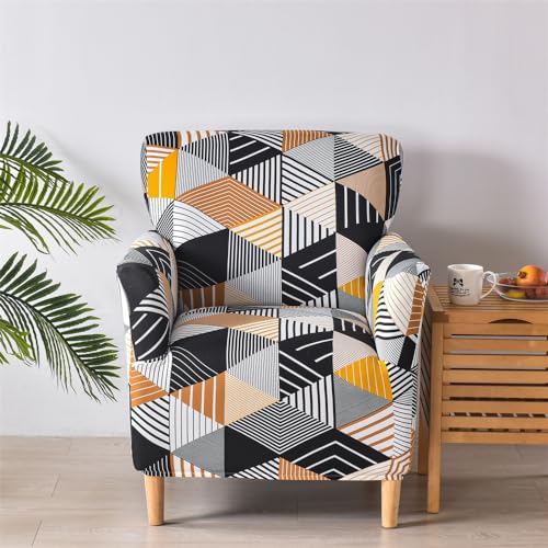Highdi Moderner Sesselbezug Weich Stretch Spandex Sofabezug mit Armlehnen rutschfest Sofa Überzug 1 Sitzer, Sesselschoner Sesselhusse für Relax-Sessel Cocktailsessel Clubsessel (Schwarze Geometrie) von Highdi