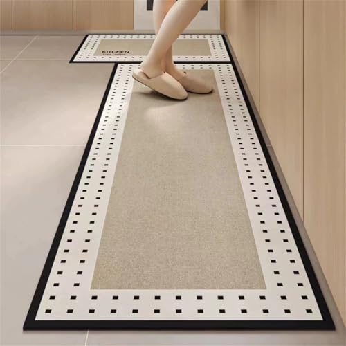 Highdi Modernes Schachbrettmuster Küchenläufer,2,5 mm Saugfähig Läufer,rutschfest Küche Flur Teppich Teppich Läufer, Diatomeenerde Küchenteppich Waschbar für Eingangsbereich (Beige,40x120cm) von Highdi