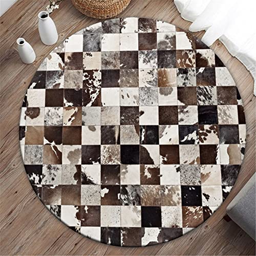 Highdi Nordisch Teppich Rund Modern rutschfest Waschbar Schlafzimmer Teppiche, Innenbereich Marmor Muster Polyester Runder Teppich fürs Wohnzimmer Kinderzimmer Büro (120cm,Braunes Patchwork) von Highdi