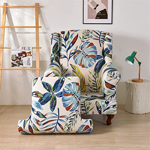 Highdi Ohrensessel Überzug 2-Teilig, Mode Sessel-Überwürfe Ohrensessel Schonbezüge Bezug Universal Sesselhusse Strandmon Tiger Stuhlbezug mit Armlehne Hohe Rückenlehne (beige Tropische Pflanzen) von Highdi