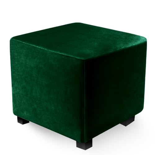 Highdi Ottomane Bezug Quadratisch Weicher Samt Hockerbezug Schonbezug Stretch Einfarbig Hocker Hussen für Fußhocker Ottomane Abdeckung- Mehrere Farben Verfügbar (Dunkelgrün,45x45x45cm) von Highdi