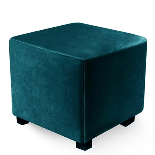 Highdi Ottomane Bezug Quadratisch Weicher Samt Hockerbezug Schonbezug Stretch Einfarbig Hocker Hussen für Fußhocker Ottomane Abdeckung- Mehrere Farben Verfügbar (Türkis,76x76x45cm) von Highdi