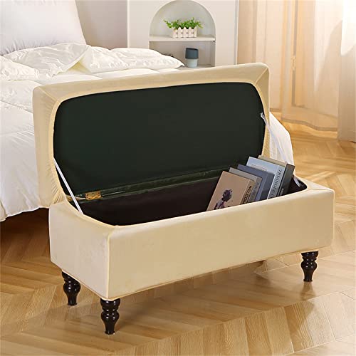 Highdi Ottomane Hocker mit Stauraum, Stretch Abnehmbar Bezug Ottomane Schonbezug Hockerbezug für Fußhocker Rechteckig Waschbar Ottomane Überzug (M,Beige) von Highdi