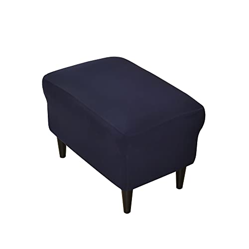 Highdi Ottomane Schonbezug Hockerbezug, Einfarbig Hocker Husse für Fußhocker Rechteckig, Stretch Bezug Ottomane Abdeckung Überzug Hocker Protector Waschbar Hockerabdeckung (Dunkelblau,L) von Highdi
