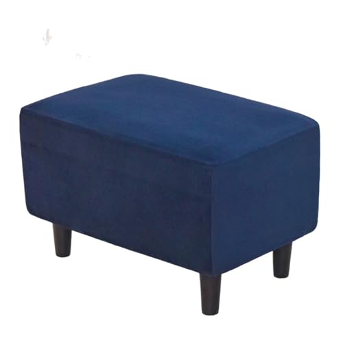 Highdi Ottomane Schonbezug Hockerbezug, Einfarbig Samt Dicker Hocker Husse für Rechteckiger Fußhocker, Stretch Hocker Bezug Staubdicht Waschbar Hockerabdeckung für Sofa Sessel (Marineblau) von Highdi