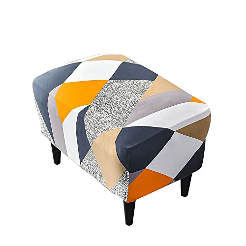 Highdi Ottomane Schonbezug Hockerbezug, Hocker Husse für Fußhocker Rechteckig, Stretch Bezug Ottomane Abdeckung Überzug Hocker Protector Waschbar Hockerabdeckung (Orange Geometrie) von Highdi