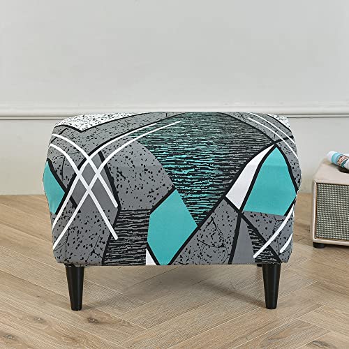 Highdi Ottomane Schonbezug Hockerbezug, Hocker Husse für Fußhocker Rechteckig, Stretch Bezug Ottomane Abdeckung Überzug Waschbar Hocker Protector Hockerabdeckung (Grau Blau,2 Stück) von Highdi