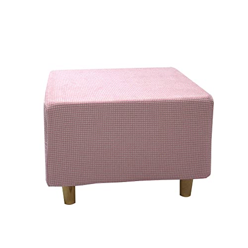 Highdi Ottomane Schonbezug Hockerbezug, Hocker Hussen für Quadratische Fußhocker, Stretch Bezug Ottomane Abdeckung Überzug Hocker Protector Waschbar Hockerabdeckung (L,Jacquard-Rosa) von Highdi