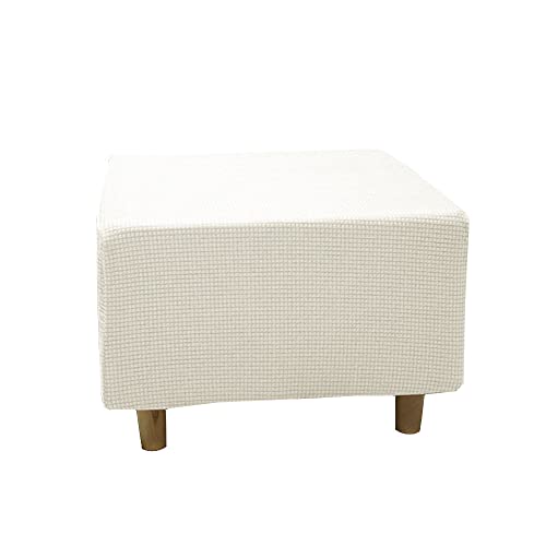 Highdi Ottomane Schonbezug Hockerbezug, Hocker Hussen für Quadratische Fußhocker, Stretch Bezug Ottomane Abdeckung Überzug Hocker Protector Waschbar Hockerabdeckung (M,Jacquard weiß) von Highdi